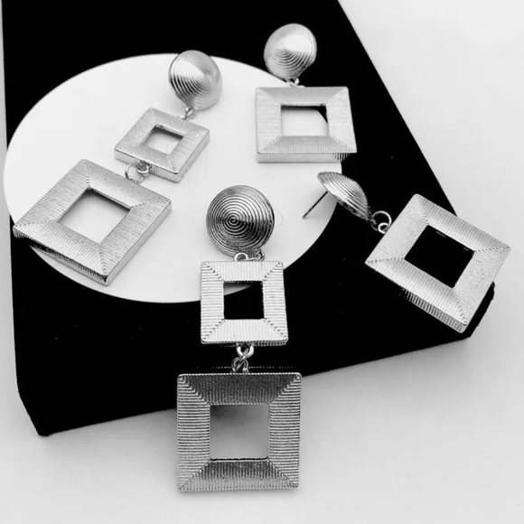 Chunky Punk Silver Tone Drop Earrings - Picture 2 of 2